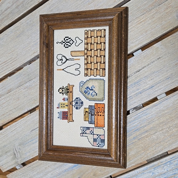 Cross-stitch Country Theme Picture Wall Hanging Cat Primitive Folk Art Rustic - Picture 3 of 17